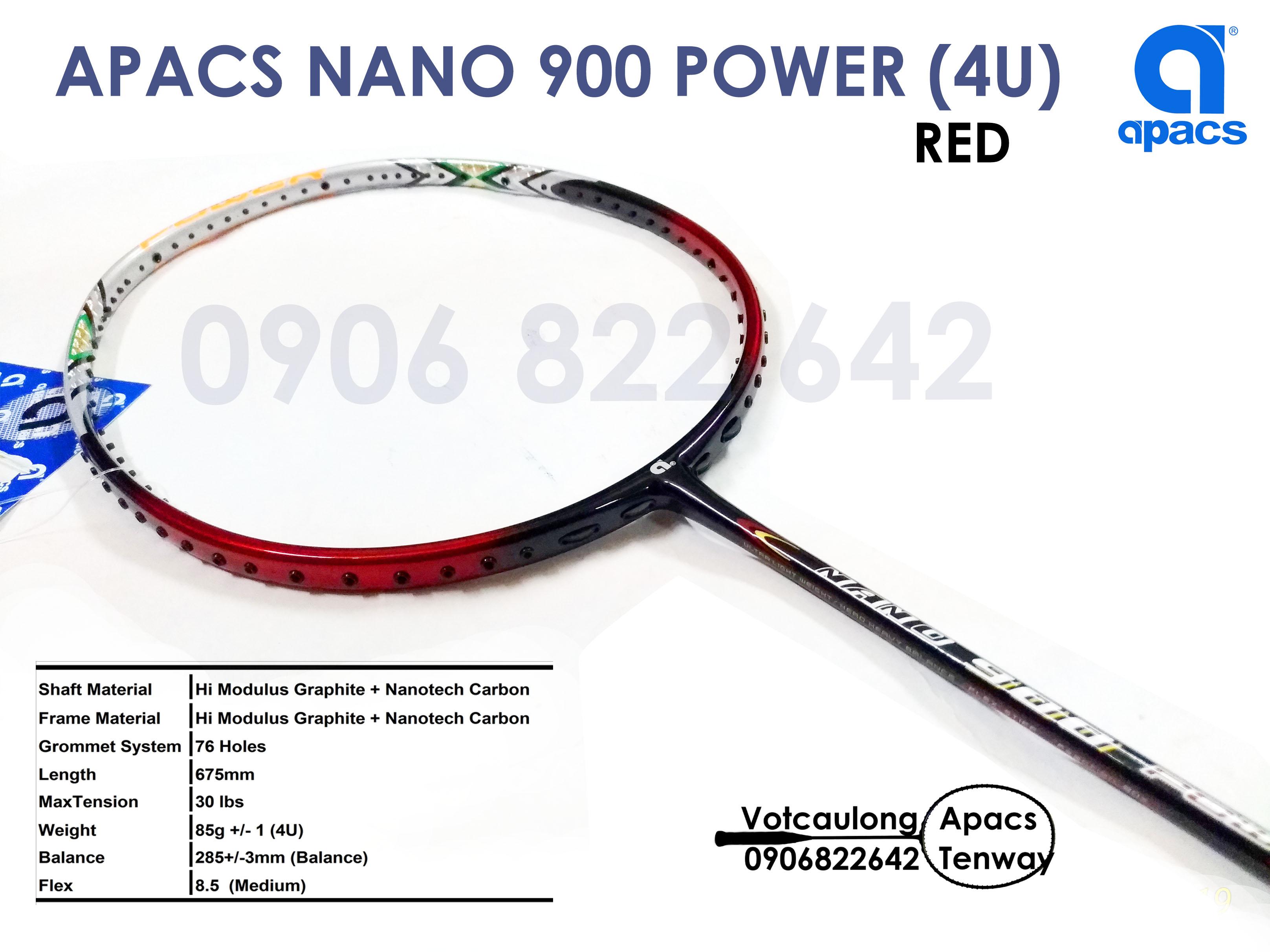 [HCM]Vợt cầu lông Apacs Nano 900 (4U) – đỏ | Vợt chính hãng đánh phong trào