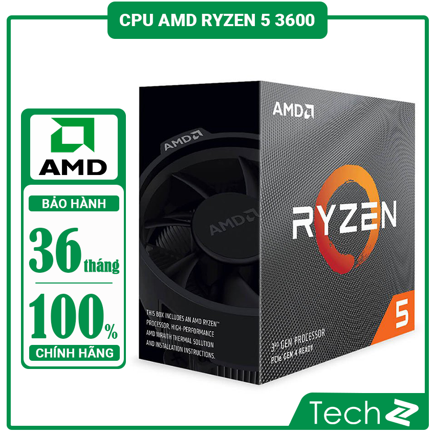 CPU AMD Ryzen 5 3600 (3.6GHz turbo up to 4.2GHz, 6 nhân 12 luồng, 35MB Cache, 65W) - Socket AMD...