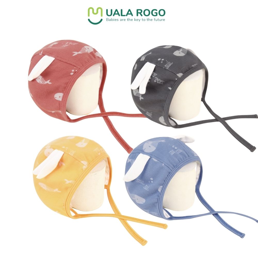 Mũ sơ sinh buộc dây Ualarogo 0-6 tháng vải cotton thấm hút thoáng đầu giữ ấm 2436