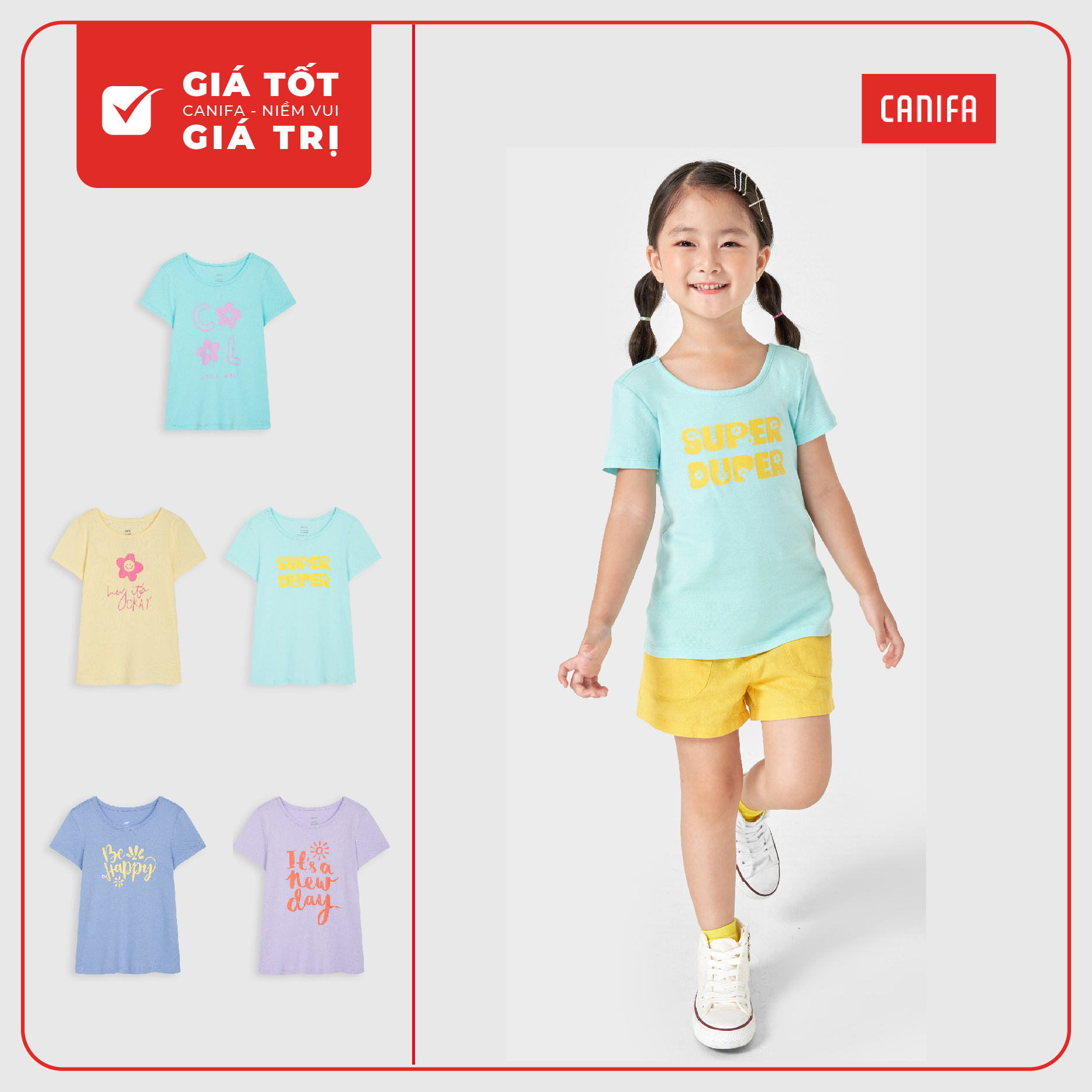 Áo phông, áo thun tay ngắn bé gái in hình dễ thương nhiều màu CANIFA 1TS21S025 ( Đủ size cho...