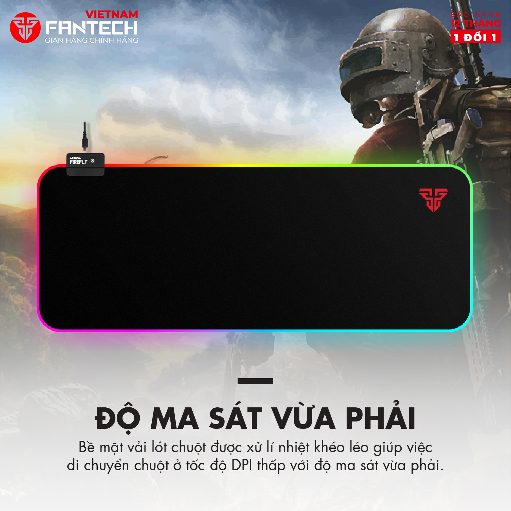 Miếng Lót Chuột Gaming Cỡ Lớn 80 x 30 x 0.4mm Fullsized FANTECH MPR800s FIREFLY Viền LED RGB 7 Chế...