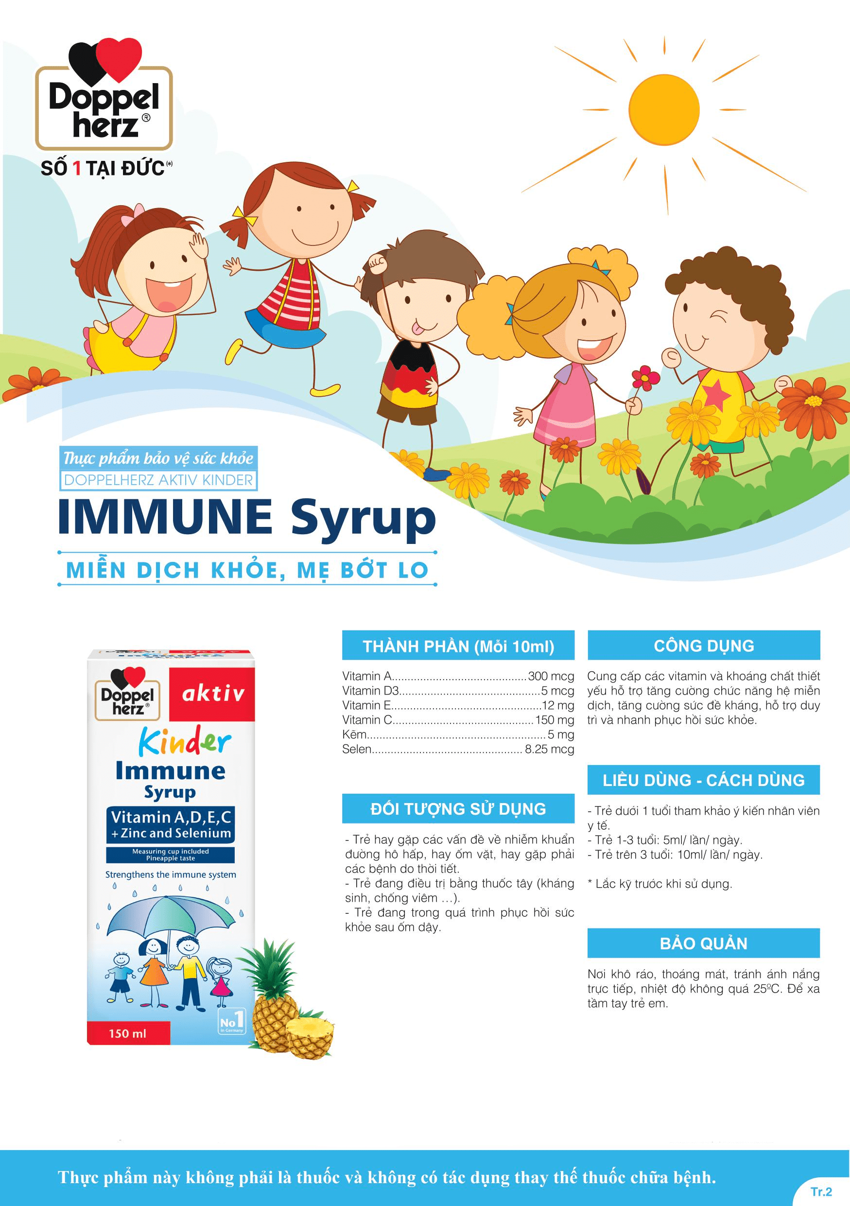 Siro tăng sức đề kháng phòng ngừa ốm vặt cho bé Doppelherz Aktiv Kinder Immune Syrup (Chai 150ml)
