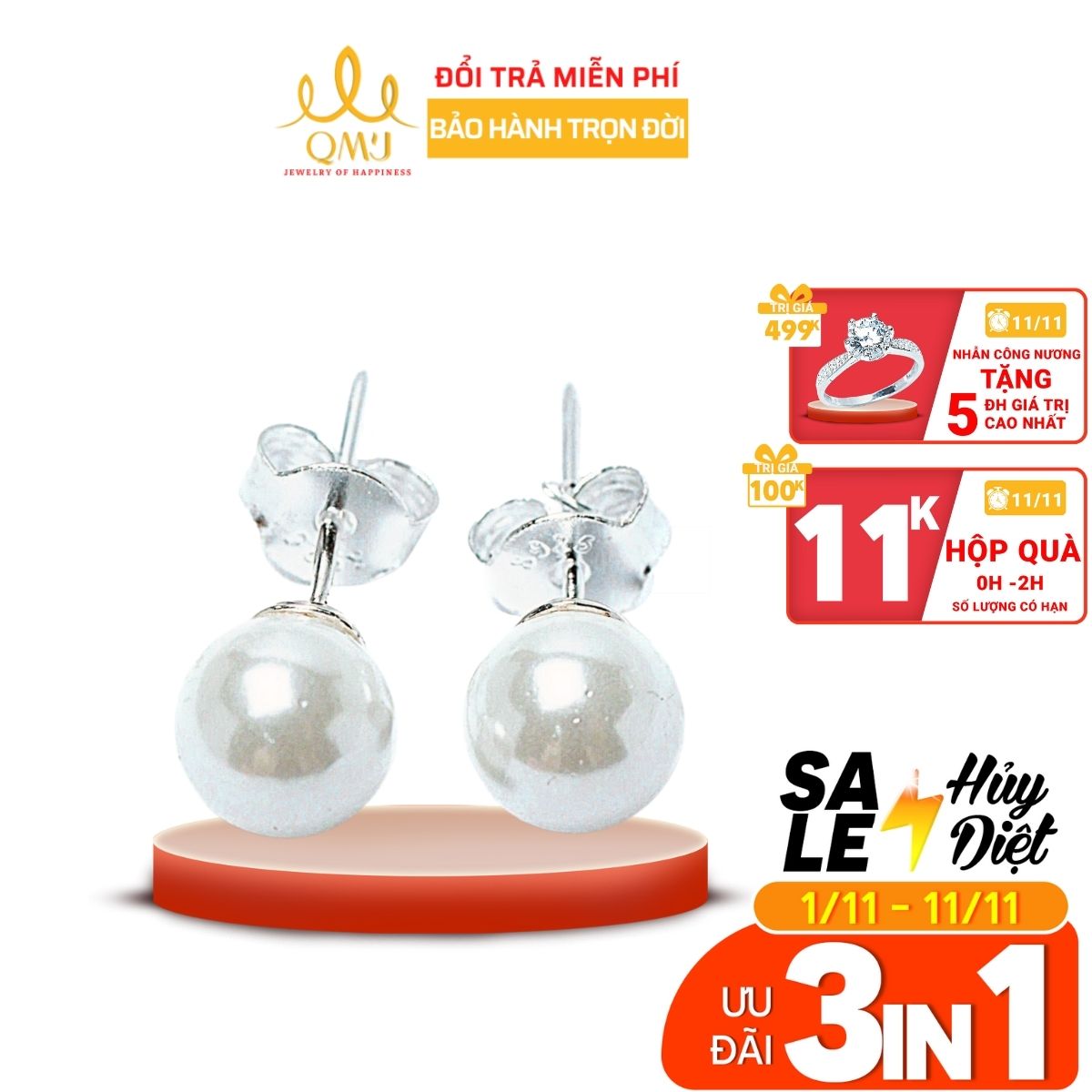 QMJ Bông tai bạc Ngọc trai nhân tạo, phù hợp với mọi độ tuổi, thiết kế sang trọng nhưng không...