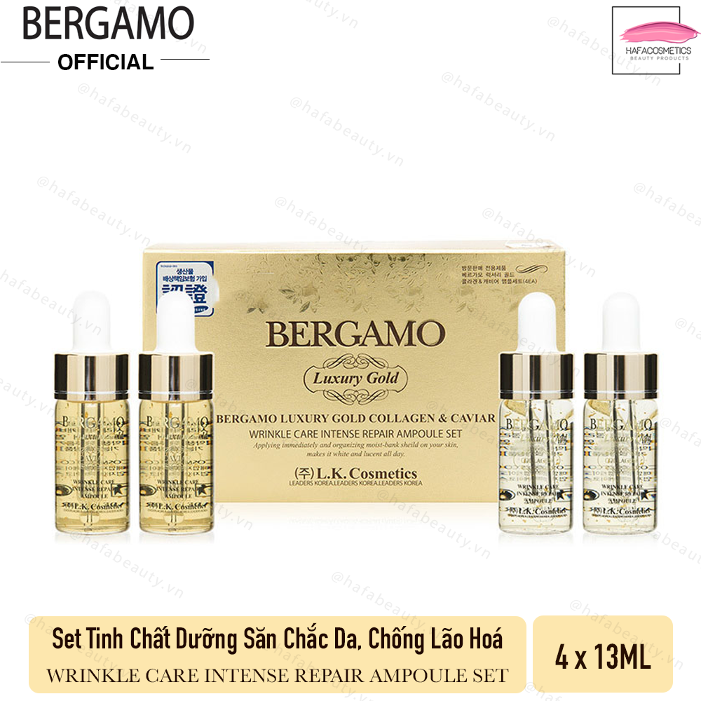 Set 4 chai Siêu tinh chất dưỡng săn chắc da, chống lão hoá BERGAMO Collagen Gold & Caviar Set 13ml x4