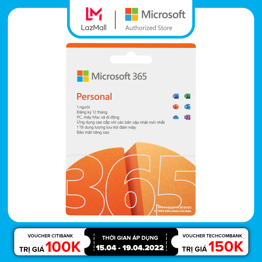 Phần mềm Microsoft 365 Personal | 12 tháng | Dành cho 1 người| 5 thiết bị/người | Trọn bộ ứng dụng Office | 1TB lưu trữ OneDrive