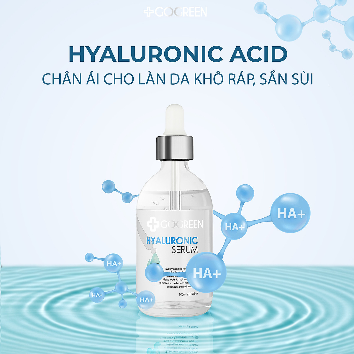 Serum GoGreen Hyaluronic Acid( HA) cấp nước giữ ẩm căng bóng trẻ hóa da 100ml