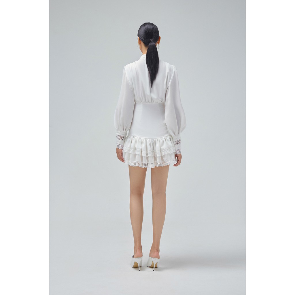 DEAR JOSÉ - Đầm ngắn kiểu nữ tay dài phối ren Misty vải linen trắng