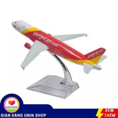 ( Xem video ) MÁY BAY VIETJET AIR MÔ HÌNH KIM LOẠI 16CM ( Không có bánh xe ) + KÈM ĐẾ MICA – máy bay – UNINSHOP