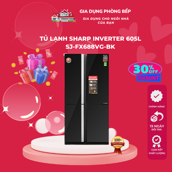 [BẢO HÀNH 12 THÁNG ] TỦ LẠNH SHARP INVERTER 605L SJ-FX688VG-BK