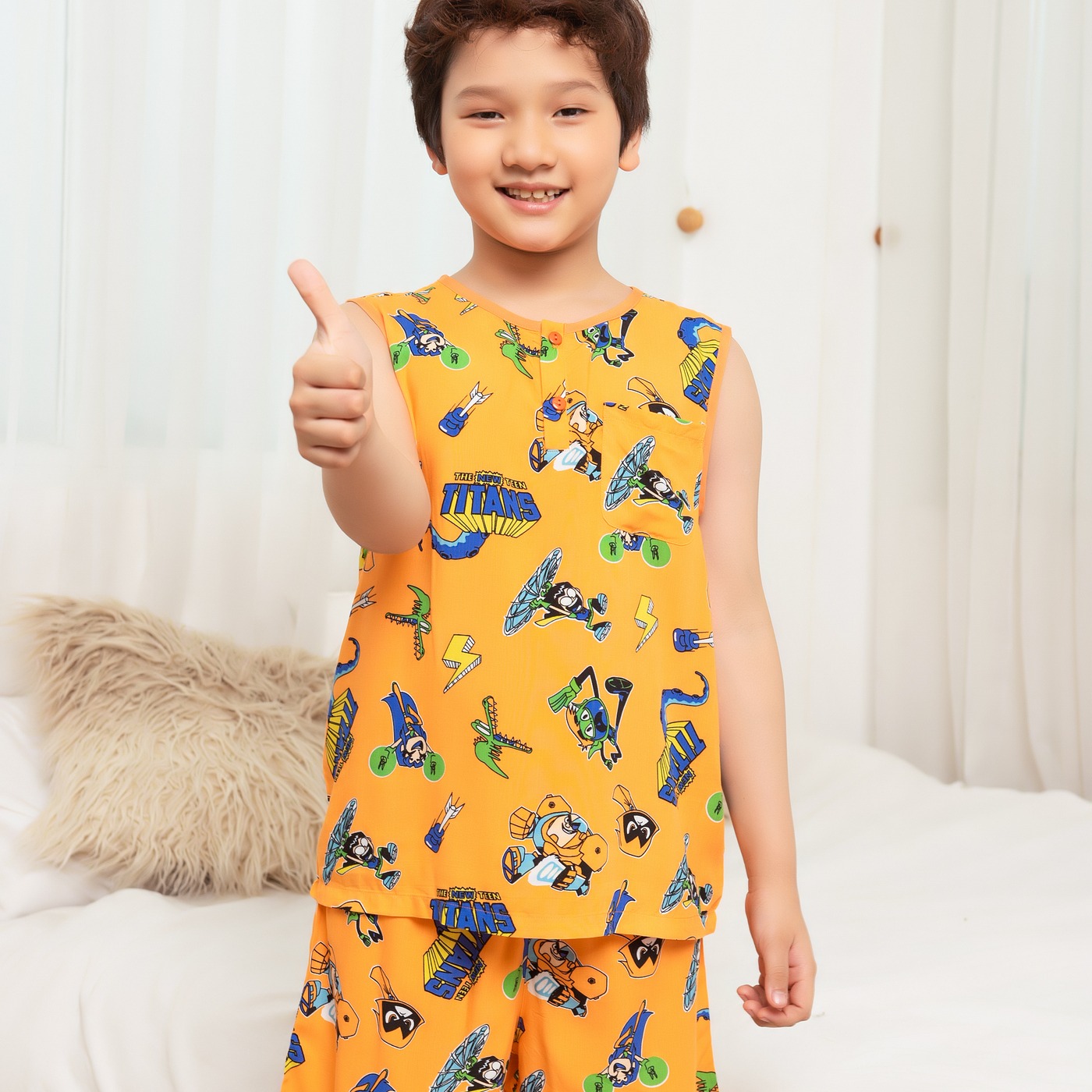 Bộ lanh Việt Thắng quần đùi, áo sát nách bé trai từ 2-12 tuổi B62.2120 - Thoải mái vận động