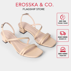 Giày sandal cao gót Erosska thời trang mũi vuông quai ngang phối dây mảnh cao 3cm màu nude – EB031