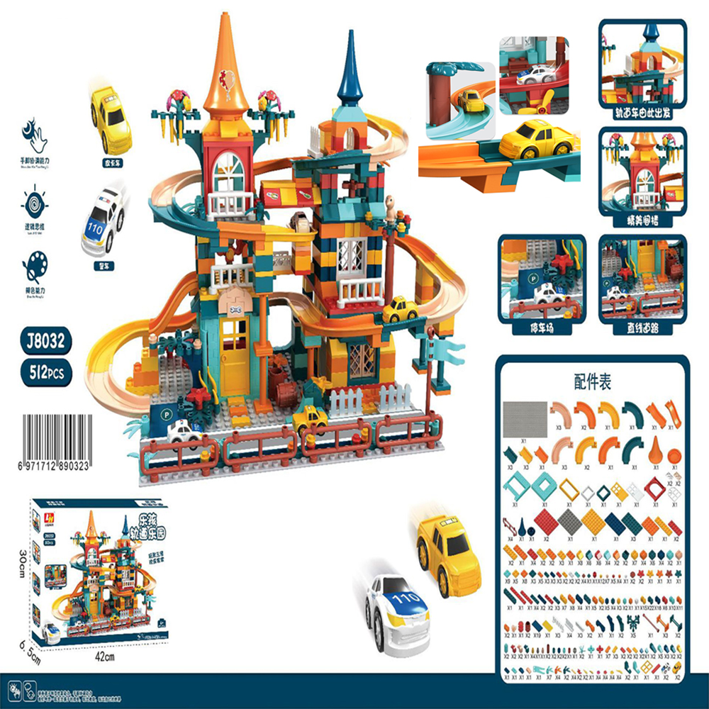 Đồ chơi trẻ em,bộ xếp hình lego,lâu đài lego với đường ray ô tô nhiều chi tiết nhà xe giúp...