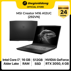 Laptop MSI Creator M16 A12UC i7 12700H/16GB/512GB/4GB RTX3050/16″QHD/Túi/Chuột/Win11/(292VN)/Xám