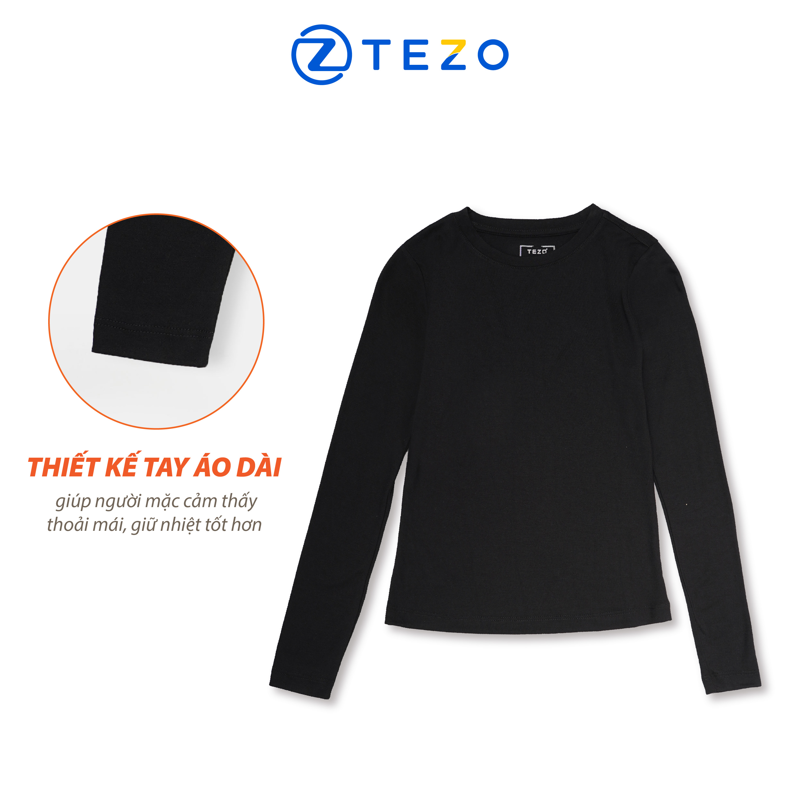 Áo giữ nhiệt nữ áo thun nữ cổ tròn thiết kế in lưng Tezo 22ATOT001