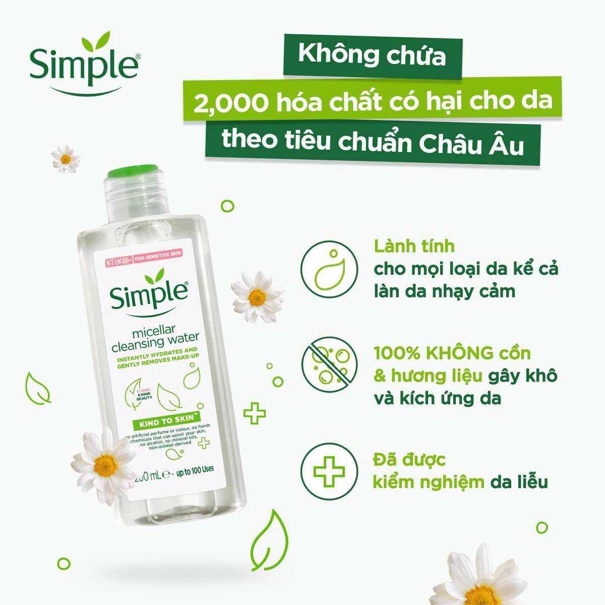 Nước Tẩy Trang Lành Tính Simple Kind To Skin Micellar Cleansing Water 200ml