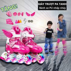 giày trượt patin trẻ em1 hàng bánh đơn, giày trượt pa tanh nhấp nháy size M-L, giày pa tanh thời tranh cánh thiên thần Tops Market