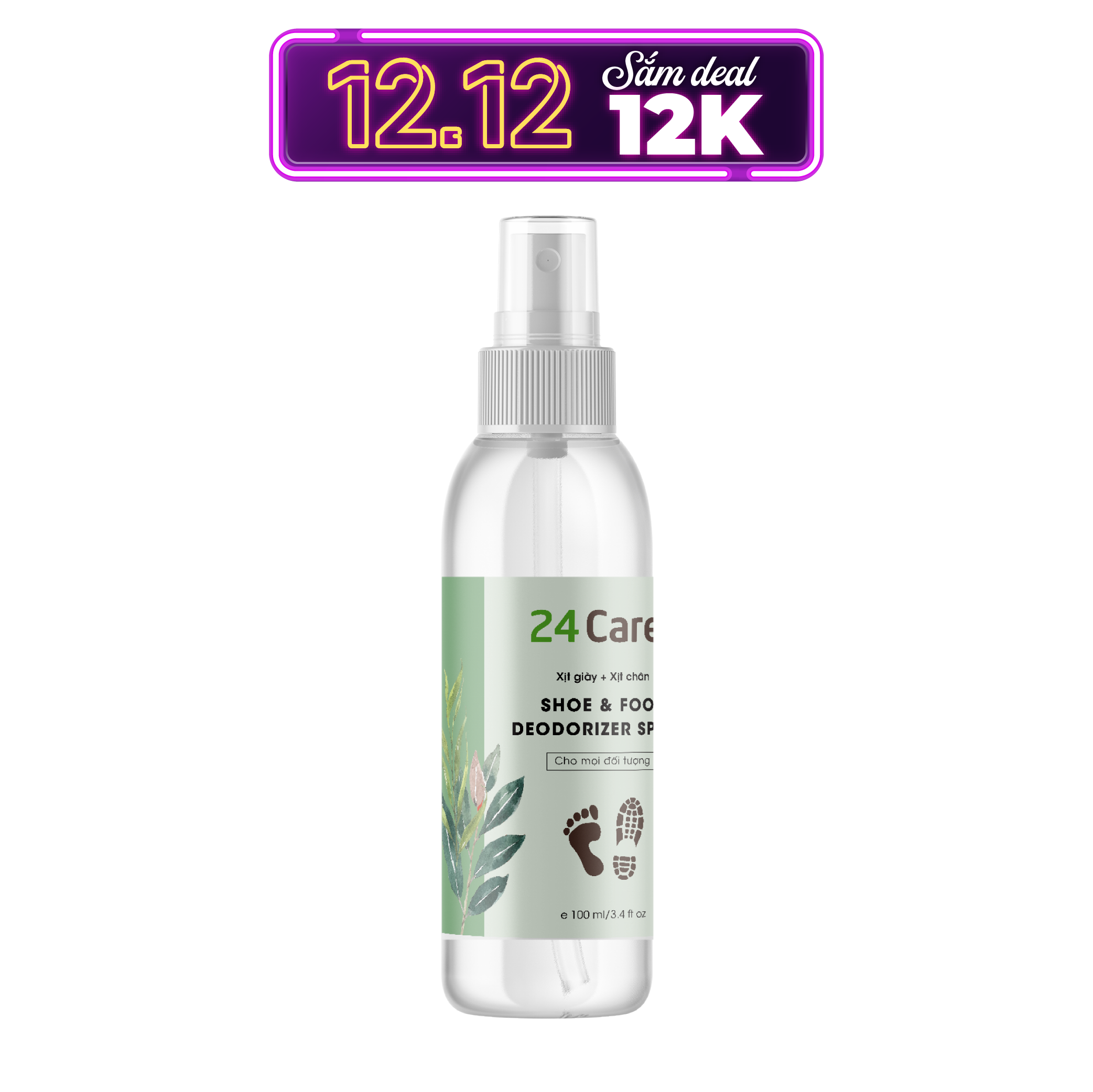 Chai xịt khử mùi giày, sạch khuẩn chiết xuất thảo mộc 24Care – 100ml