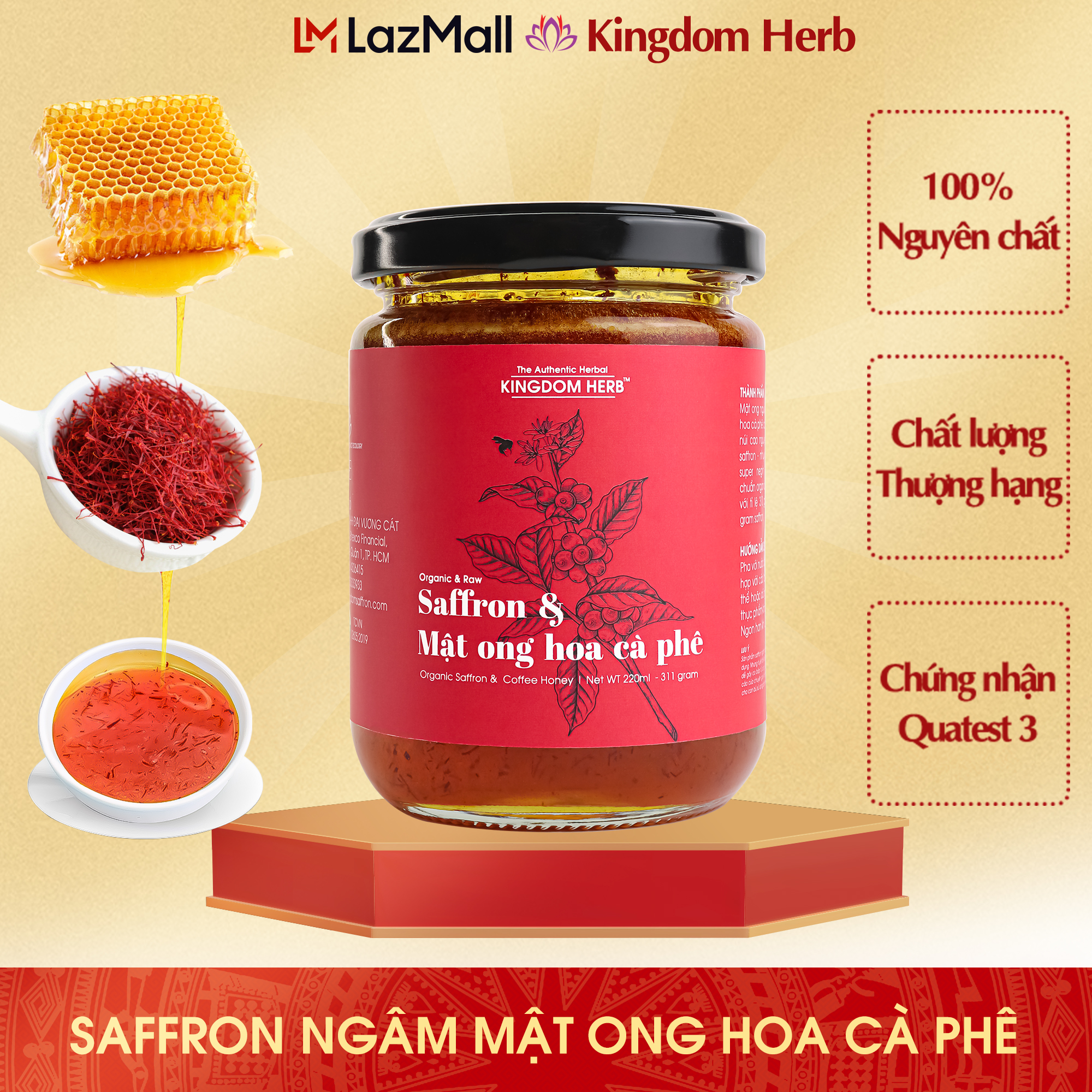 Saffron ngâm mật ong Kingdom Herb chính hãng hộp 311g, nhụy hoa nghệ tây mật ong thượng hạng nguyên chất...