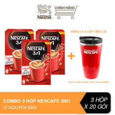 [Tặng ly 2 lớp tiện lợi] Combo 3 hộp cà phê hòa tan Nescafé 3in1 công thức cải tiến – vị nguyên bản (Hộp 20 gói)