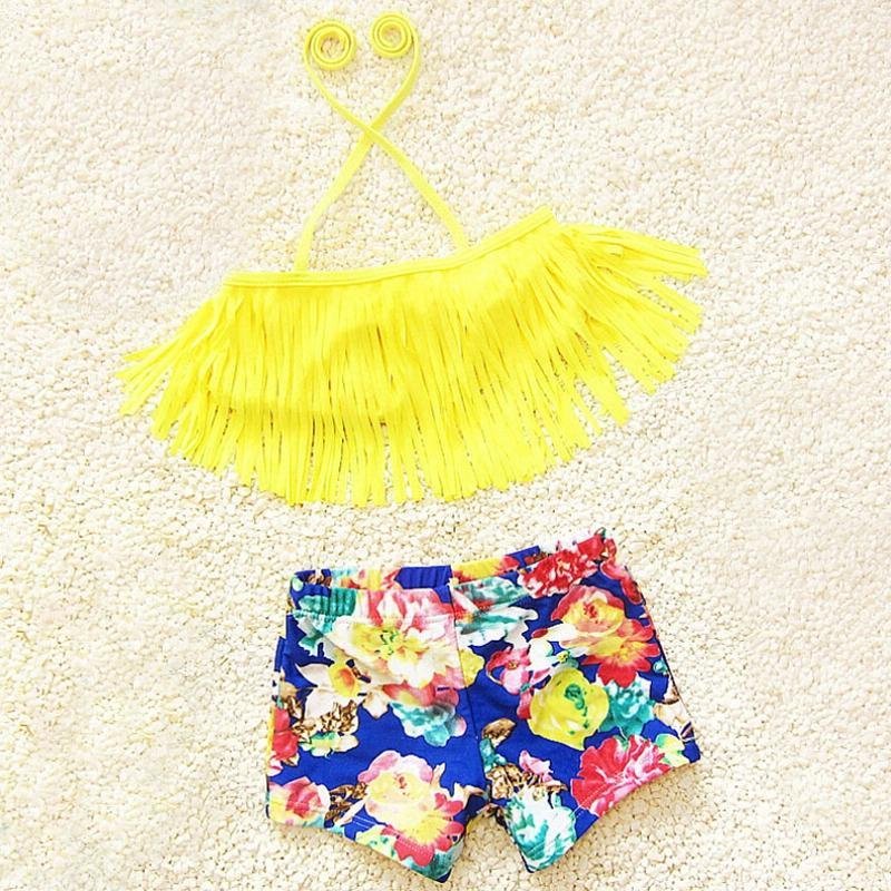 Nơi bán 2 Piece Little Girls' Tassel Bikini Set Includes 1 Top & 1 Floral Short - S - intl