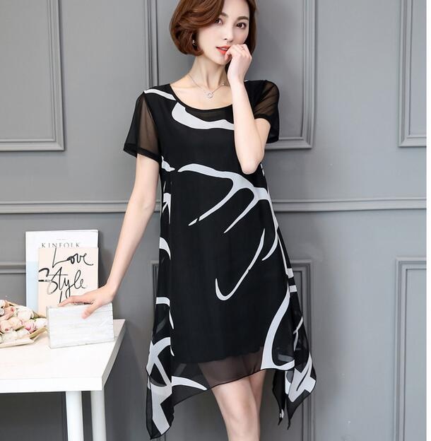 2NE1 Loose printed Short Sleeve Dress Black - intl
