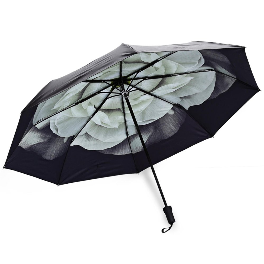 3 Folding 3D Flower Print Anti UV Sunshade Women Parasol Umbrella - intl