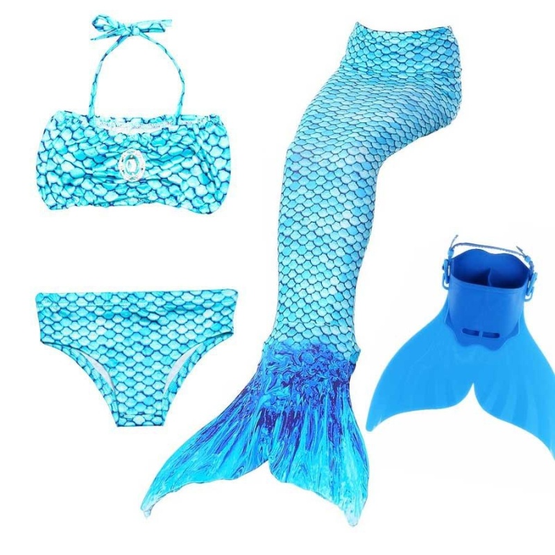 Nơi bán 4pcs Set Diamonds Scales Print Mermaid Tail Swimsuit With Monofin (Blue) - intl
