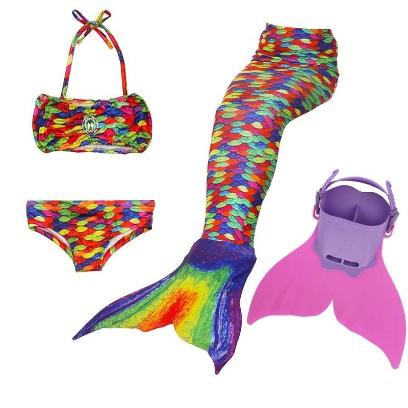 Nơi bán 4pcs Set Diamonds Scales Print Mermaid Tail Swimsuit With Monofin (Rainbow) - intl