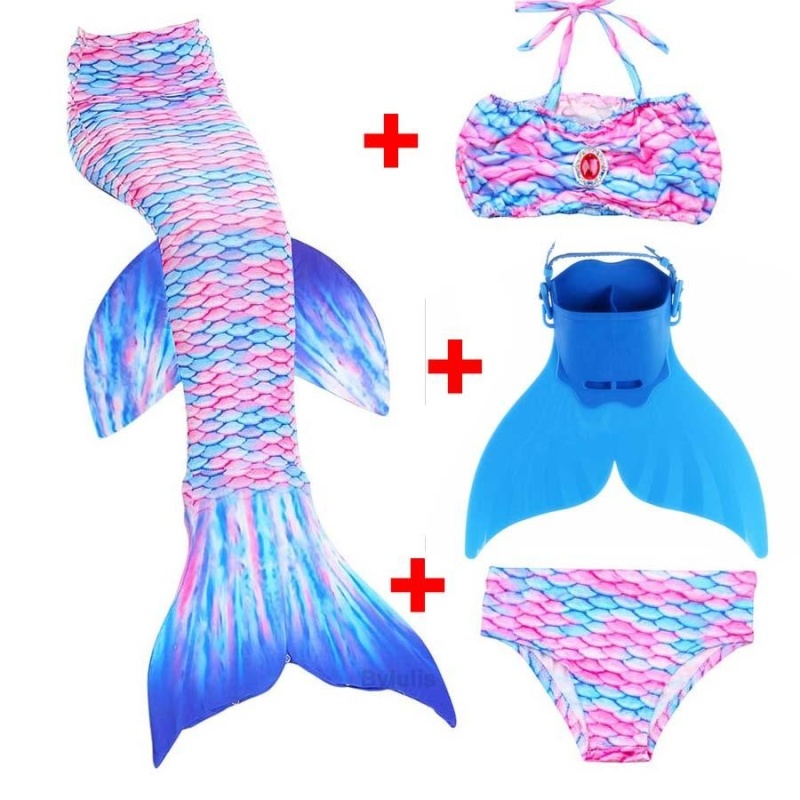 Nơi bán 4pcs Set Girls Diamonds Mermaid Tail Swimsuit With Monofin (Pink/Blue) - intl