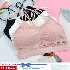 Áo bra, áo ngực thể thao chân ren dây chéo AL14 + Tặng kèm 1 thẻ tích điểm KoreaStore