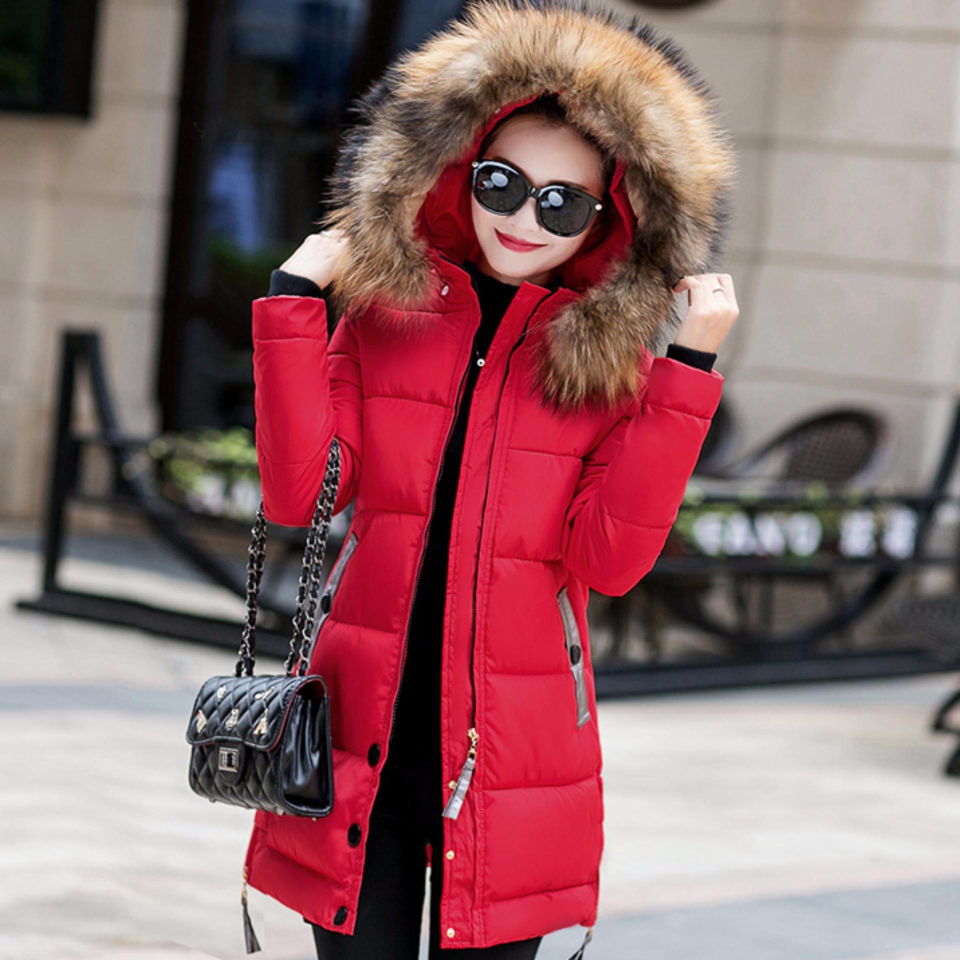 Áo khoác phao nữ phối lông siêu xinh ( màu đỏ) AK015DO