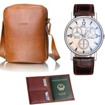 Bộ 3 túi đeo chéo , đồng hồ và ví da passport HANAMA S200-C10-809  