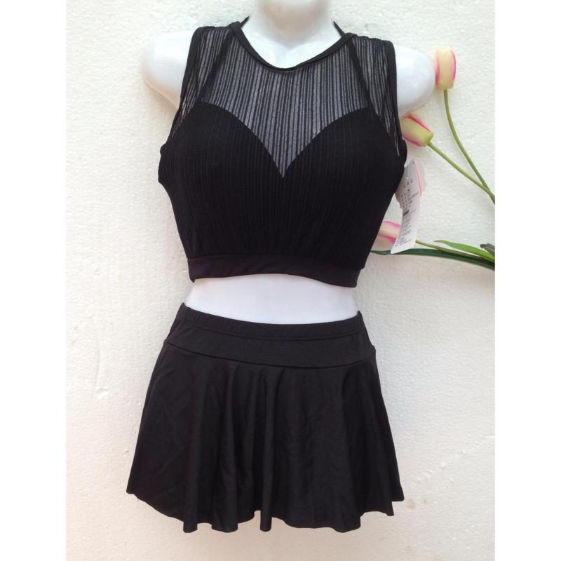 Nơi bán Bộ bơi bikini yếm áo quây sát nách chân váy (Đen)