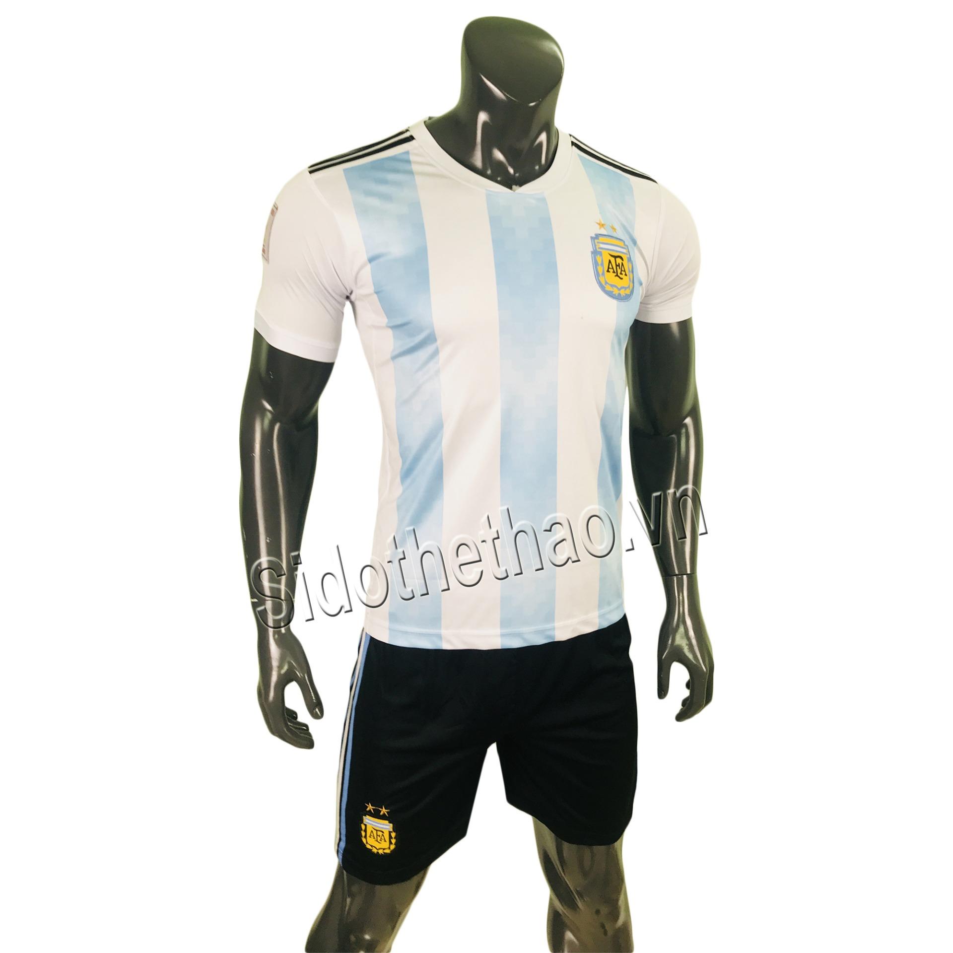 Bộ đồ quần áo đá banh - bóng đội tuyển Achentina Argentina sọc trắng xanh Wolrd cup 2018