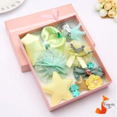 BỘ KẸP TÓC BÉ GÁI 10 CHIẾC XINH XẮN PHỐI XANH-VÀNG FOXY – CB0001-XANH VÀNG
