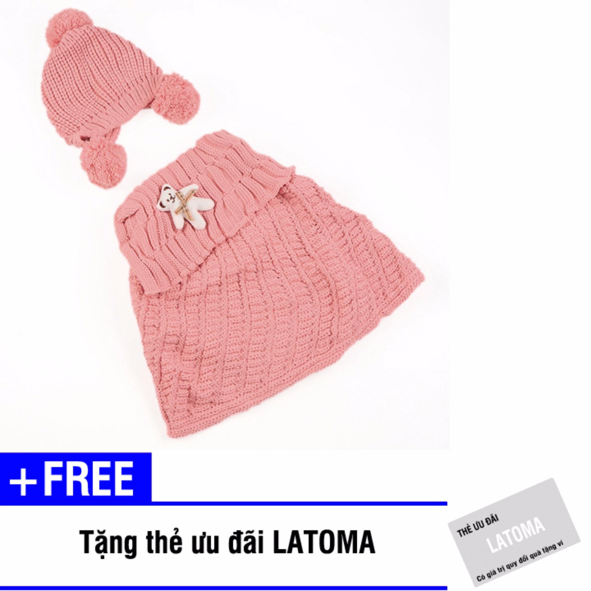 Bộ mũ len và áo quây bé gái Latoma S1403 (Hồng) + Tặng kèm thẻ ưu đãi Latoma
