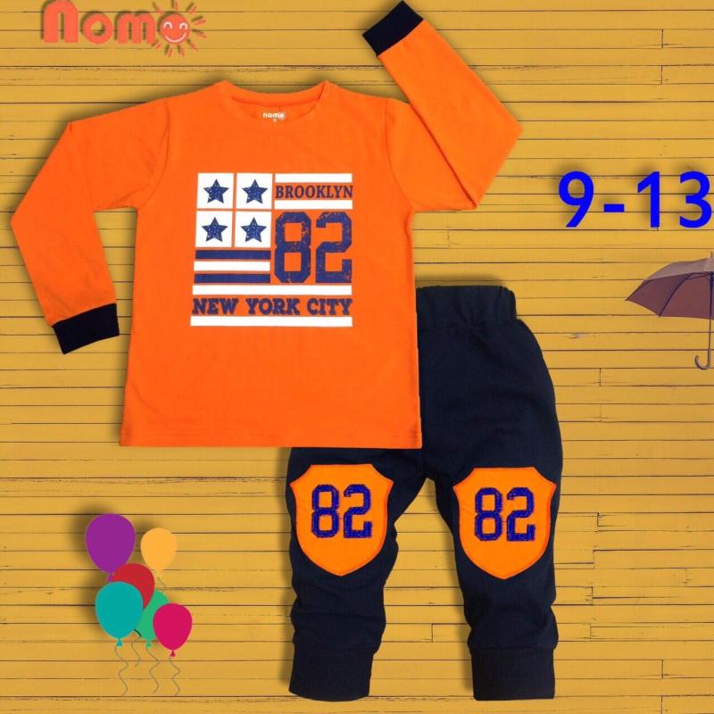 Nơi bán Bộ thun tay dài in số 82 - bé 24kg đến 34kg - màu cam
