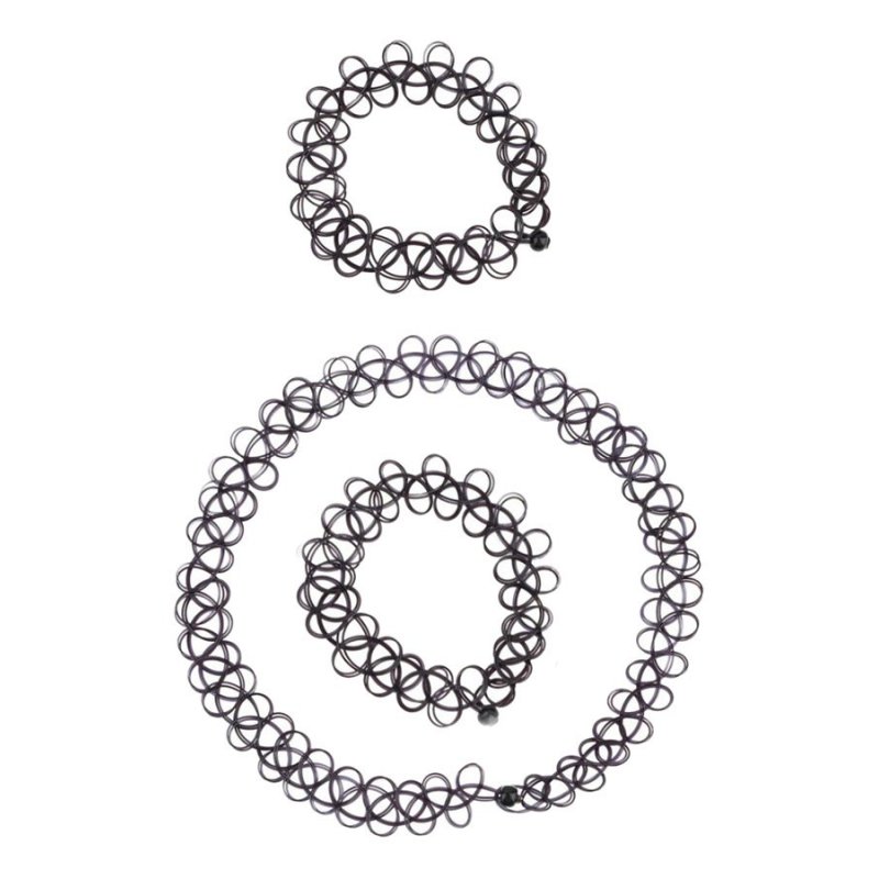 Bộ vòng cổ và vòng tay và vòng chân tattoo choker Chiclala Accessories ChiAc33 (Đen)