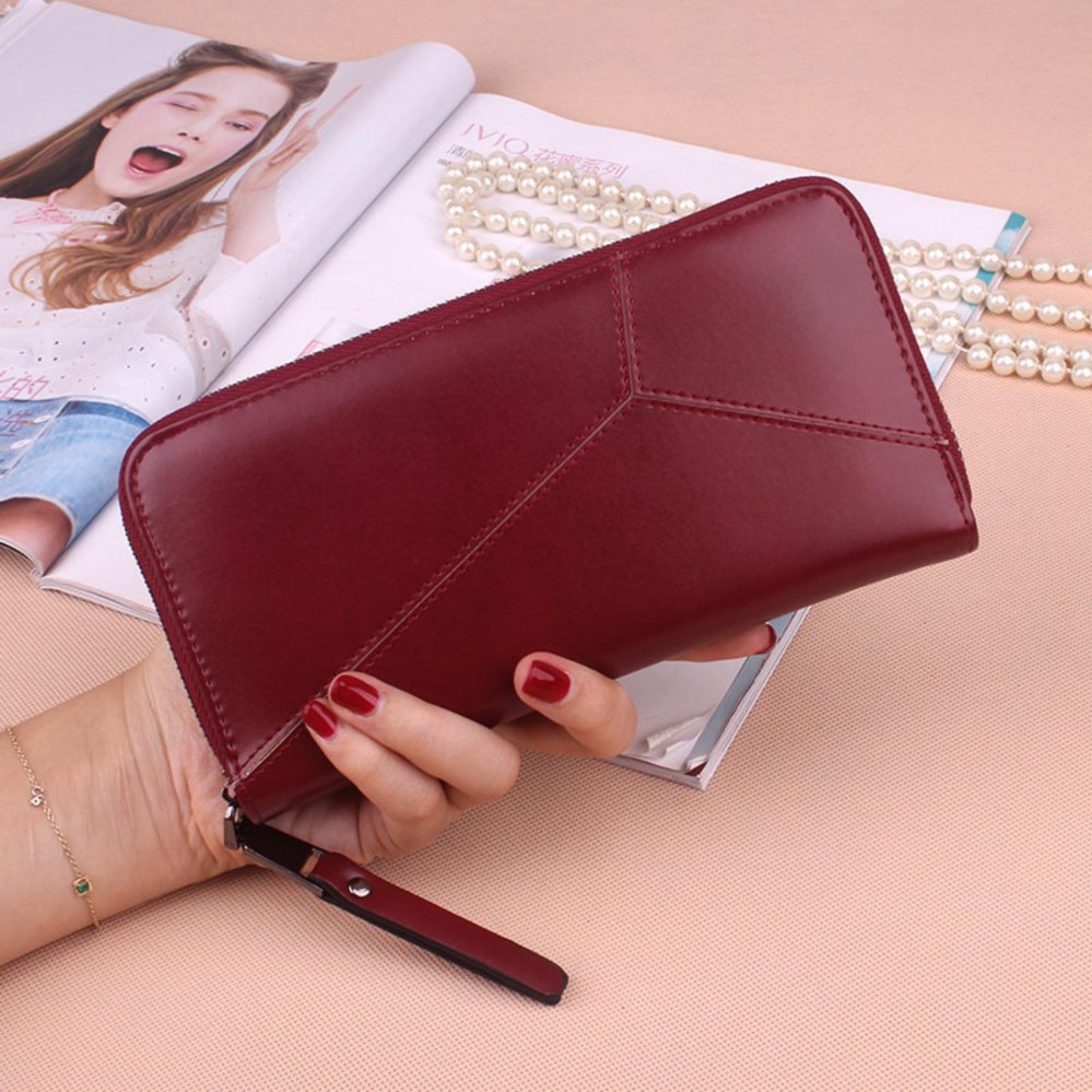 Bóp ví cầm tay nữ đựng thẻ, điện thoại tiện dụng thời trang HQ (màu mận chín)