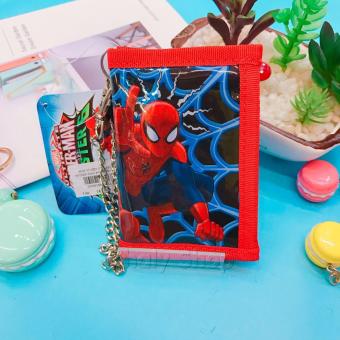 Bóp ví đựng tiền xếp gọn mở 3 mặt Spiderman bắn mạng nhện màu xanh đỏ có dây xích móc...