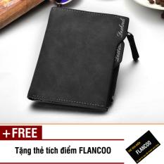 Bóp ví nam đứng da PU Flancoo S0201 (Đen) + Tặng kèm thẻ tích điểm Flancoo