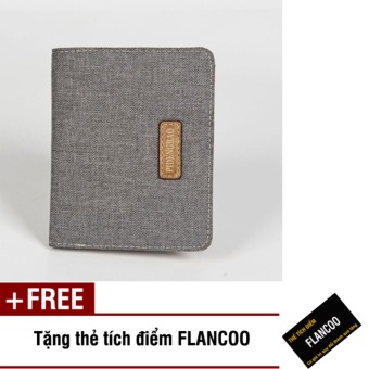 Bóp ví nam đứng vải bố Flancoo 7642 (Xám) + Tặng kèm thẻ tích điểm Flancoo  