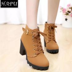 Giày boot nữ da lộn khóa kéo, khuy cài cổ HAPU – BNNK01 (vàng bò)