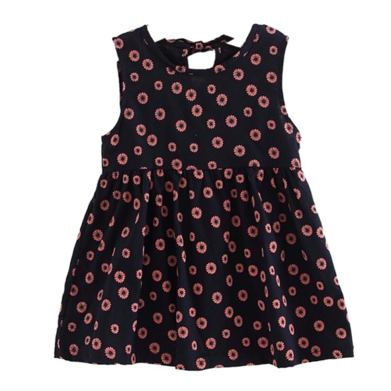 Giá bán Children Girls Lovely Soft Cotton Linen Fower Printed A-Line Sleeveless Dress - intl