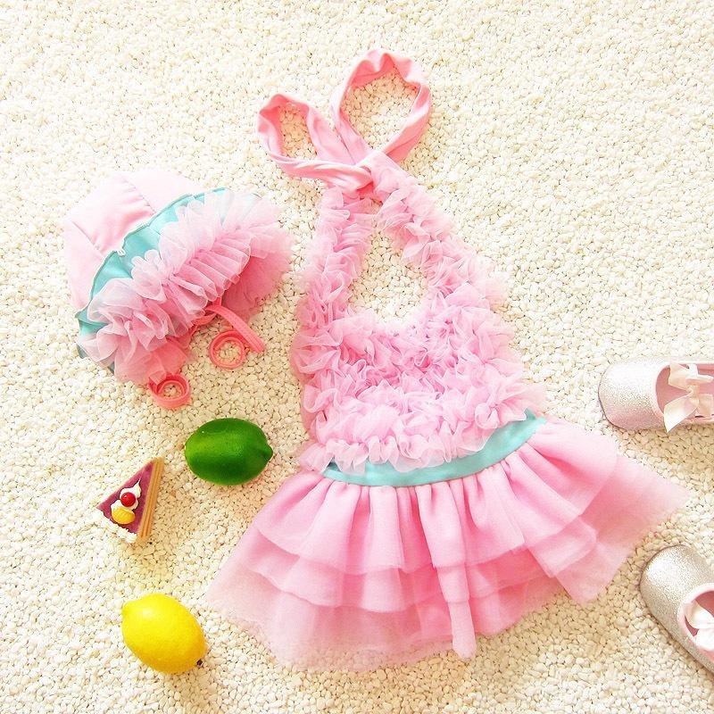 Nơi bán Children Swimwear Baby Skirts Siamese Girls Cute Baby Small Bathing Suits_ Pink - intl