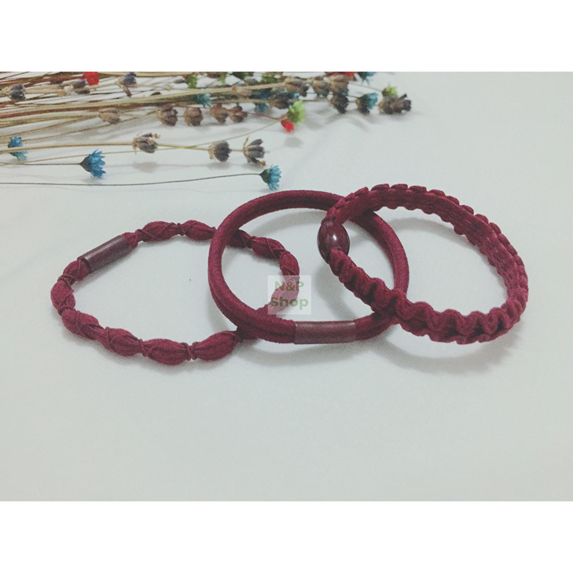 Combo 3 dây cột tóc Handmade cao cấp phong cách Hàn Quốc N&P0001 (màu đỏ đô)