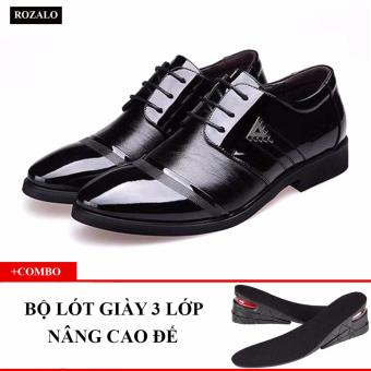 Combo Giày tây da nam đế cao Rozalo ZMG8523BL (Đen) + Bộ 2 miếng lót 3 lớp nâng cao giày...