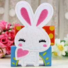 Cute 2pcs Embroidered Cloth Iron On Patch Motif Applique Sew Couple Rabbit Small Small WHite – Intl – intl