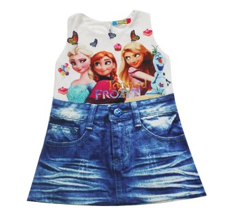 Đầm Frozen & Tangle bé gái 2-9 tuổi Tri Lan DBG053 (Trắng xanh)  