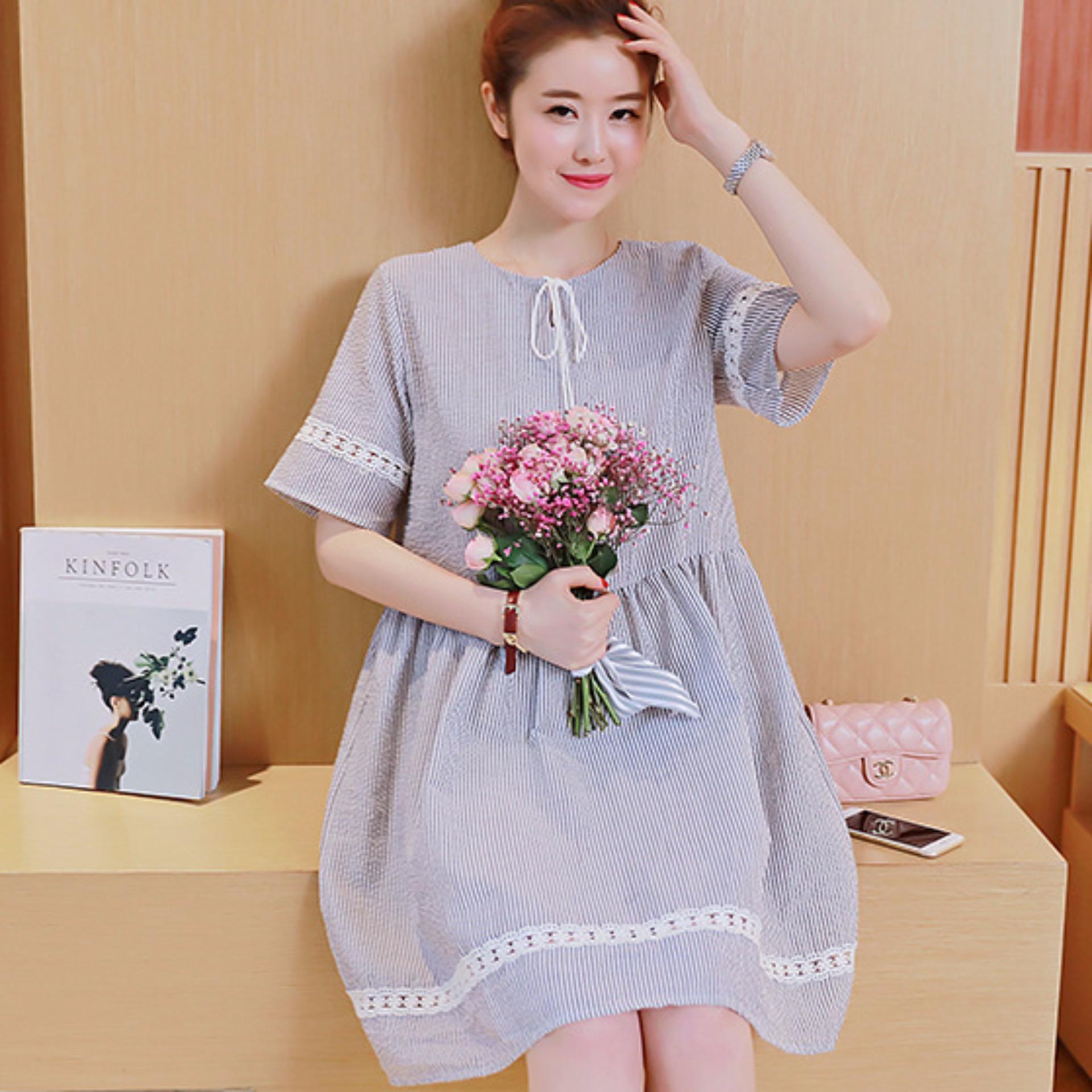 Đầm (Váy) Bầu Kiểu Dáng Hàn Quốc Kẻ Sọc
